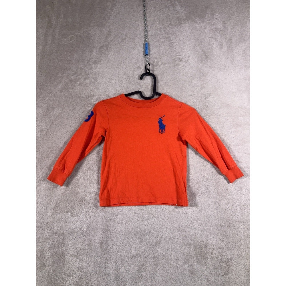 Polo‎ Ralph Lauren Long Sleeve T Shirt Boys Size 3T Orange Big Pony Logo Cotton